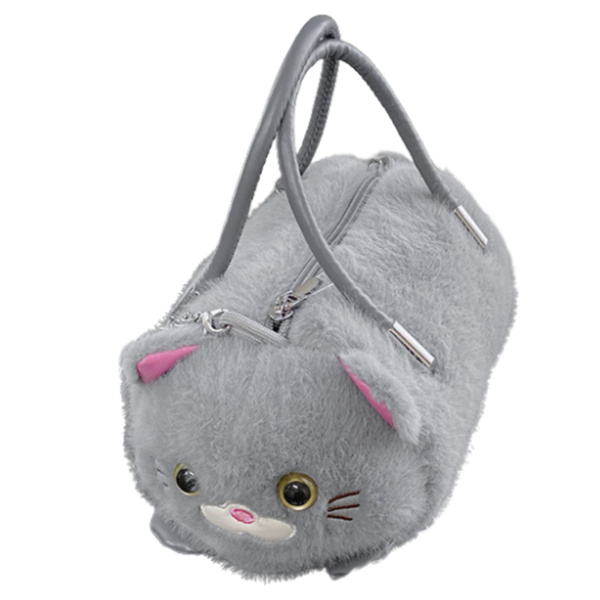 Pluszowa Torebka W Kształcie Kota Uchwyty Łańcuszek Szara