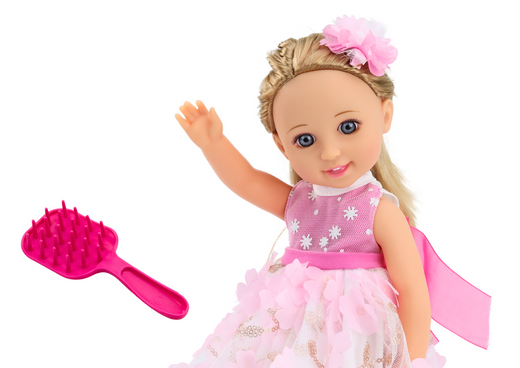 Lalka Różowa Sukienka Długie Włosy Spinka Szczotka 38cm 