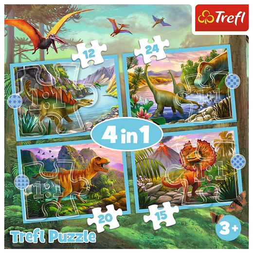 Puzzle - 4w1 (12, 15, 20, 24)  - Wyjątkowe dinozaury - Trefl 34609