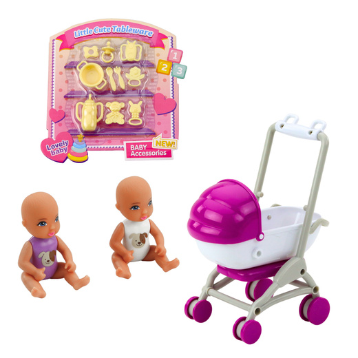 Lalka Anlily Mama Z Dwójką Dzieci Wózek Akcesoria Dziecięce 