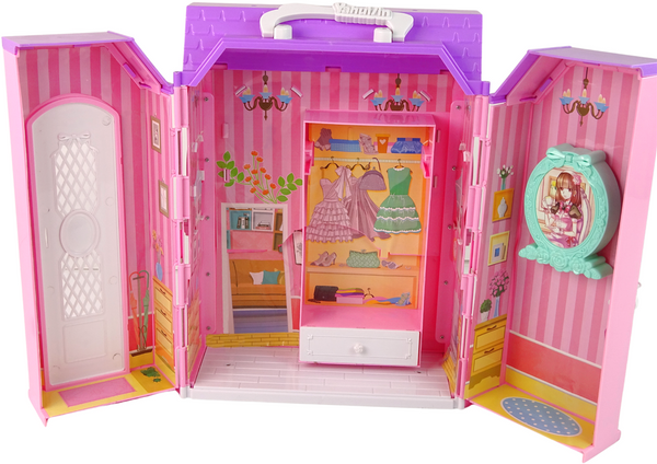 Domek dla Lalek Garderoba Szafa Lusterko na Baterie w Walizce 