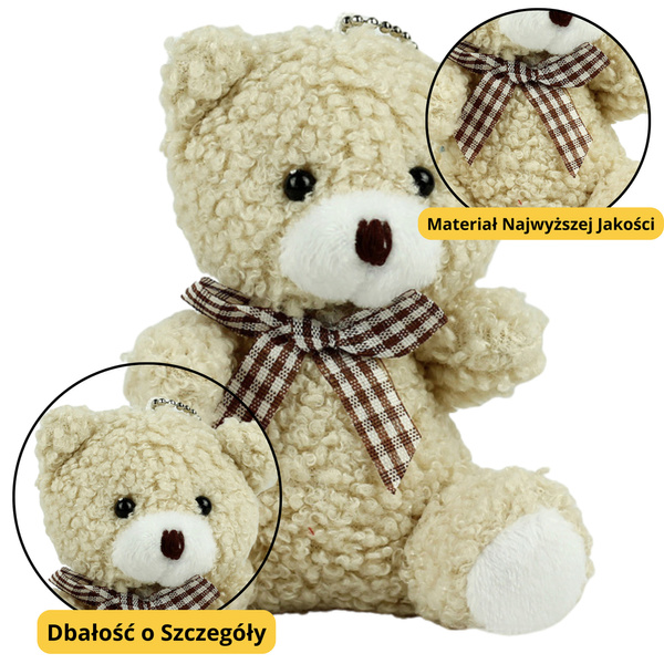 Miś Pluszowy Brelok Zawieszka Ozdoba Beżowy 8cm 