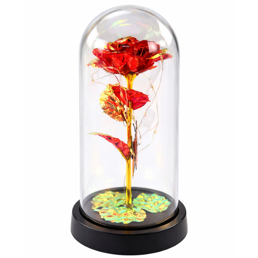 Wieczna Róża W Szle Kryształowa Oświetlenie LED Motylek Czerwona 21x11cm  