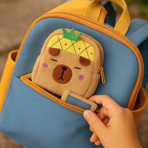 Portfelik Pluszowy Z Brelokiem Kapibara Ananas Żółty 9,5 x 8 cm 