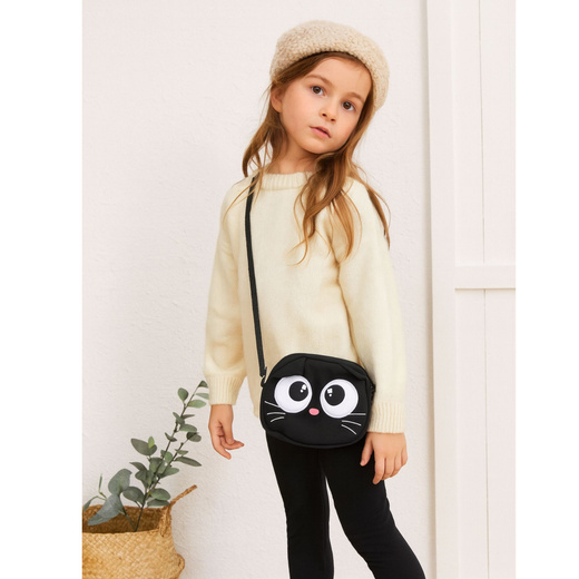 Torba Saszetka Kot Zasuwana Kieszeń Regulowany Pas Czarna 21 x 16 cm 