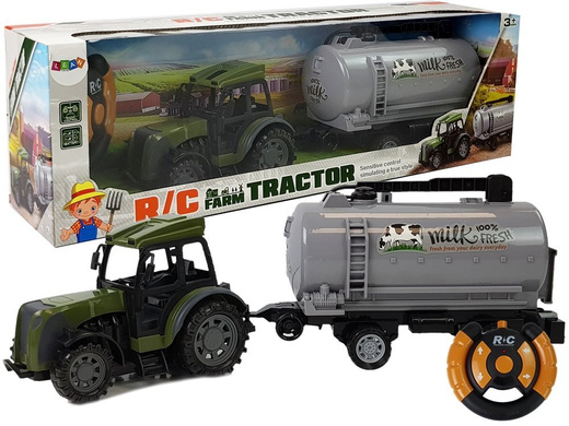  Zielony Traktor z Przyczepą Cysterna Na Mleko Zdalnie Sterowany 2.4G 
