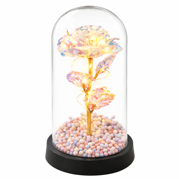 Wieczna Róża W Szklanej Kopule Oświetlenie LED Kryształowa 21,5 x 11 cm