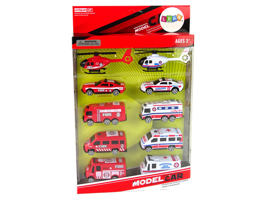 Zestaw Autek Resoraki Pojazdy Straż Pożarna Ambulans 10 el.
