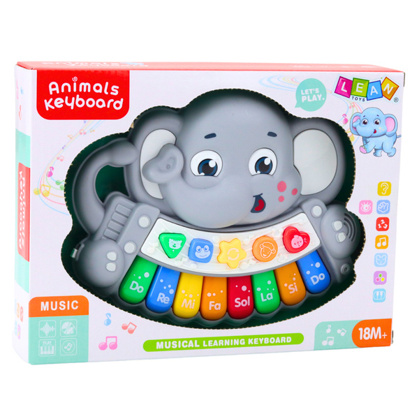 Pianinko Interaktywne Melodie Odgłosy Zwierząt Gama Słonik Szary