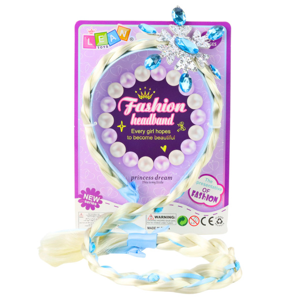 Opaska Z Długim Warkoczem Niebieska Wstążka Diamenty Śnieżynka 50 cm