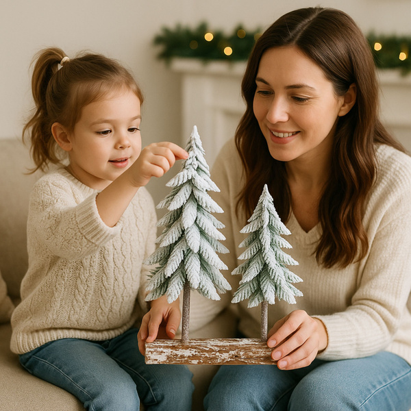 Dekoracja Kompozycja Świąteczna Choinki Na Pniu Pokryte Śniegiem 34 x 28 cm