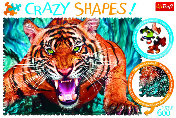 Puzzle - Crazy Shapes - 600 - Oko w oko z tygrysem - Trefl 11110