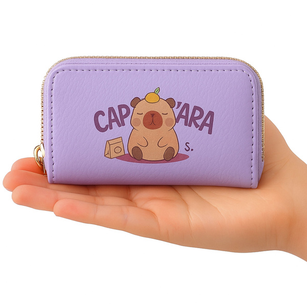 Portfel Dwukomorowy Przegrody na Karty Kapibara Fioletowy 12,5 x 8,5cm 