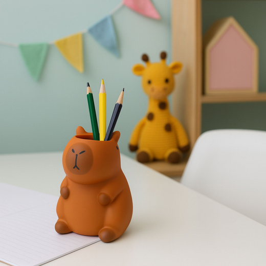 Pojemnik Na Długopisy Kapibara Figurka Organizer Brązowa 10 x7 cm 