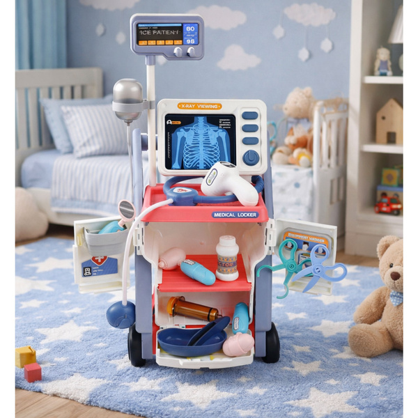 Zestaw Małego Doktora Wózek Medyczny RTG EKG Światła Różowy 16 el.
