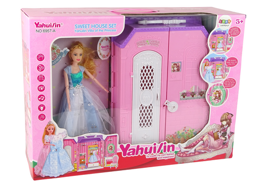 Domek dla Lalek Garderoba Szafa Lusterko na Baterie w Walizce 