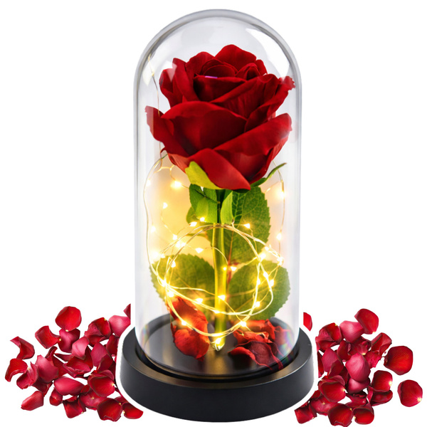 Wieczna Róża w Kopule z Oświetleniem LED Czerwona 21x11cm