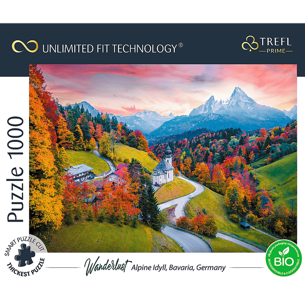PUZZLE TREFL PRIME UFT 1000 - Wanderlust przedstawiające idylliczną, jesienną scenerię bawarskich Alp 10703