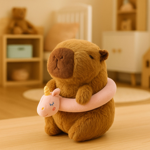 Pluszowa Kapibara Różowe Koło Ratunkowe Z Jednorożcem Brązowa 20cm