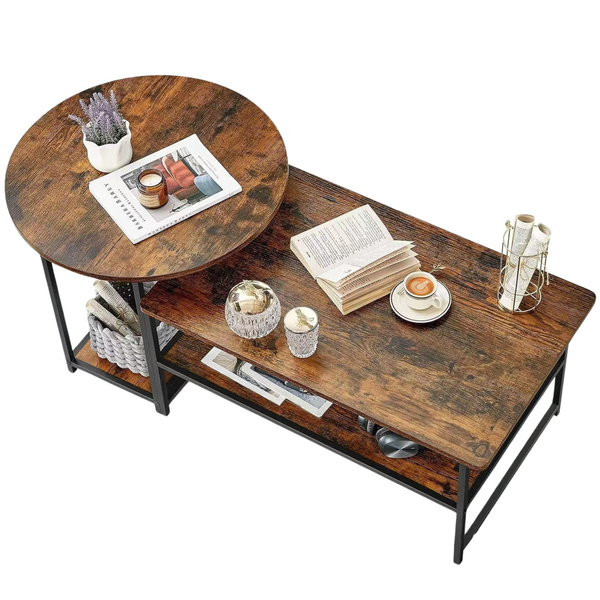 Zestaw Stolików Kawowych 2w1 Vintage Drewno Rustykalne 123x60x51cm 