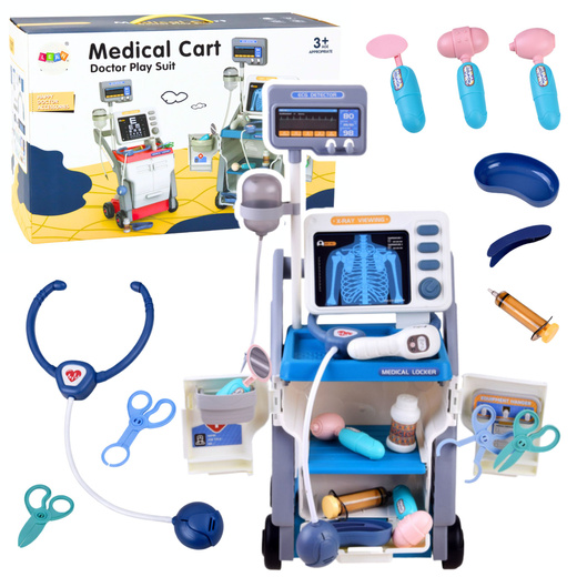 Zestaw Małego Doktora Wózek Medyczny RTG EKG Światła Niebieski 16 el.