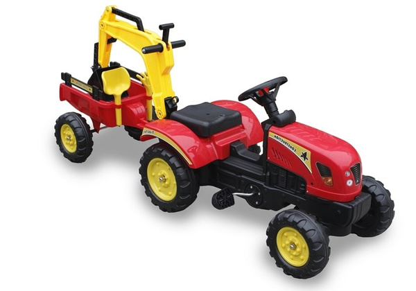 Traktor z Przyczepą i  Łyżką czerwony Pedały 3007