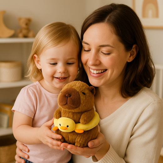 Pluszowa Kapibara Żółte Koło Ratunkowe Z Kaczką Brązowa 20cm