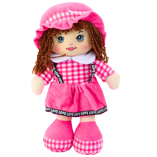 Lalka Szmacianka Przytulanka Sukienka W Kratkę Różowa 35 cm 