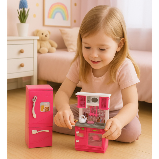 Zestaw Kuchnia Dla Lalek Lodówka Piekarnik Akcesoria Różowe