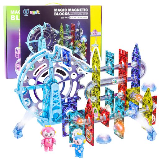 Klocki Magnetyczne Przestrzenne Tor Kulkowy Ludziki Świecący 120 el.