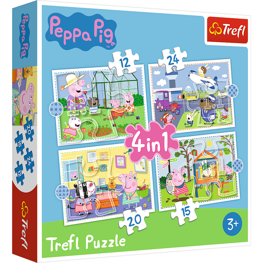 Puzzle - 4w1 (12,15, 20, 24) - Wspomnienia z wakacji - Świnka Peppa - Trefl 34359