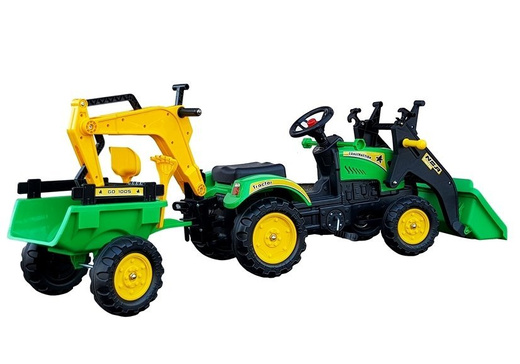 Traktor z Przyczepą i Łyżką Koparka  Benson Zielony 