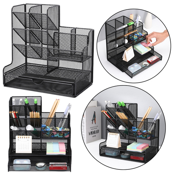Pojemnik Organizer Na Przybory Biurowe Metalowy Czarny