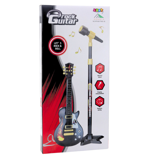 Zestaw Muzyczny Dla Dzieci Gitara Statyw Z Mikrofonem Czarny 