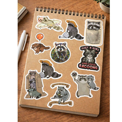 Zestaw Naklejki Z Szopem Dekoracyjne Różne Motywy 50 szt. 7-8 cm 