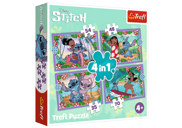 Puzzle - 4w1 (35, 48, 54, 70) - Szalony dzień Lilo i Stitch - Trefl 34633