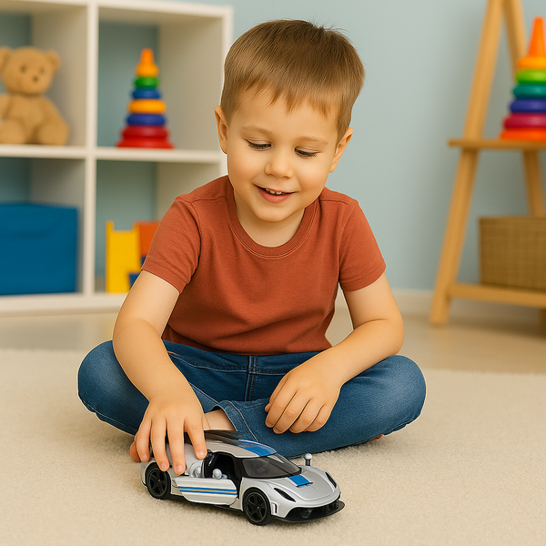 Samochód Wyścigowy Sportowy Metalowy Napęd Otwierane Drzwi Srebrny 1:32