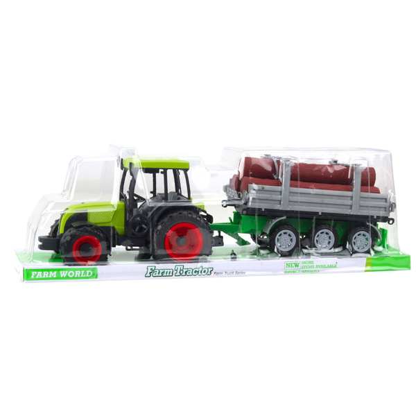 Traktor Rolniczy Farmerski Z Przyczepą Do Drewna Kłody Zielony 47cm 