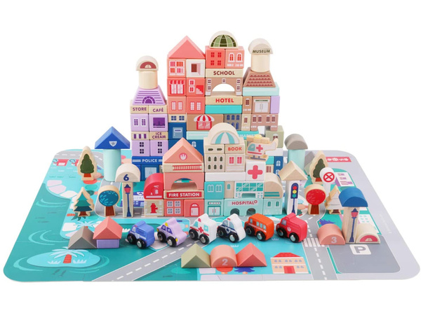 Zestaw Drewnianych Klocków Miasto Litery Puzzle 115 Sztuk 