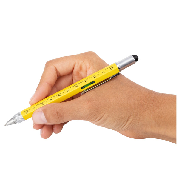  Długopis Wielofunkcyjny 8w1 Poziomica Latarka LED Śrubokręt Żółty 