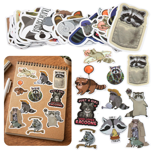 Zestaw Naklejki Z Szopem Dekoracyjne Różne Motywy 50 szt. 7-8 cm 