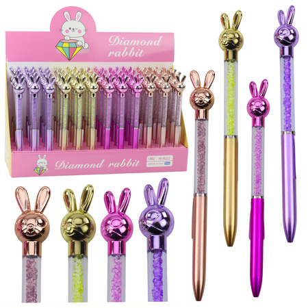 Długopis Z Zającem Diamenciki Niebieski Wkład 0.7mm Mix