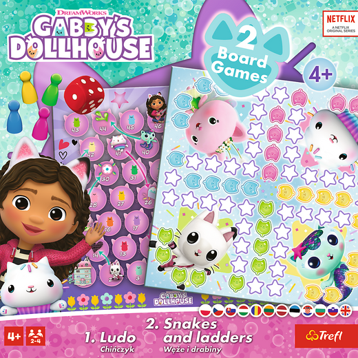 Gra 2w1 Chińczyk - Węże i drabiny Gabbys Dollhouse 02590