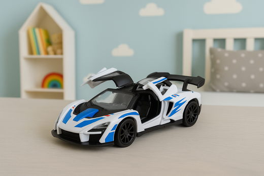 Samochód Sportowy Wyścigowy Metalowy Napęd Otwierane Drzwi Biały 1:32