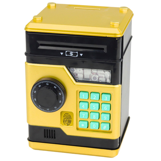Bankomat Sejf Elektroniczny Skarbonka Światła Dźwięki Kod PIN Złoty 