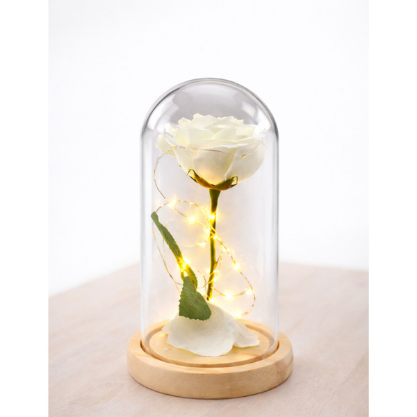  Wieczna Róża W Szkle Kopuła Oświetlenie LED Biała 21x11cm 