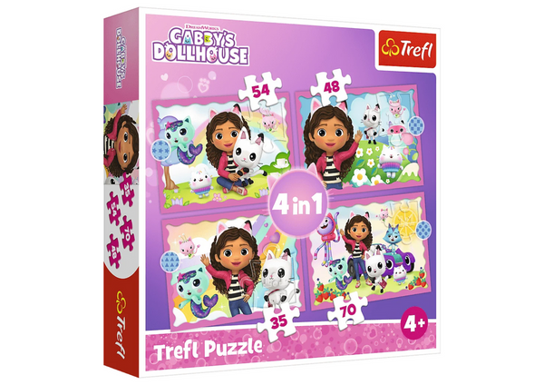 Puzzle - 4w1 (35, 48, 54, 70) - Przygody Gabi - Koci Domek Gabi - Trefl 34620