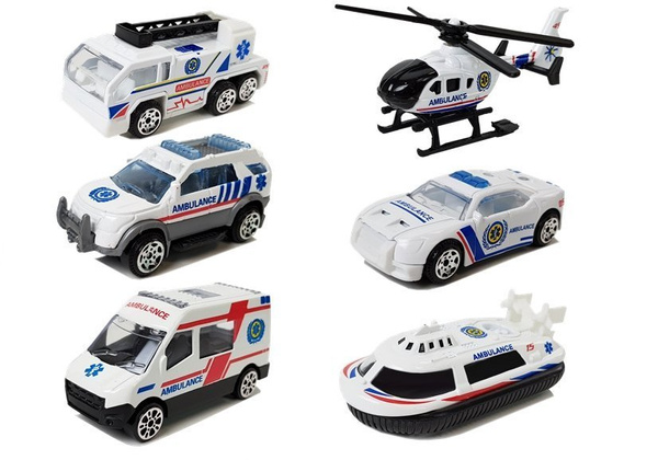 Zestaw Pojazdów Ambulans Pogotowie Resoraki 1:64 6 Sztuk  