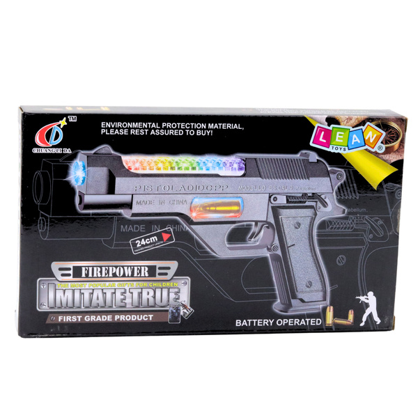 Broń Pistolet Na Baterie Kolorowe Światła Dźwięki  24cm 