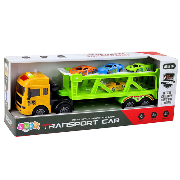 Ciężarówka Transportowa Laweta Lora Z Autkami Światła Dźwięki Zielona 